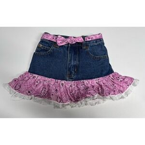 Kiddie Korral Girls Denim Bandana Ruffled Cowgirl Skirt Pink Size 4 Western